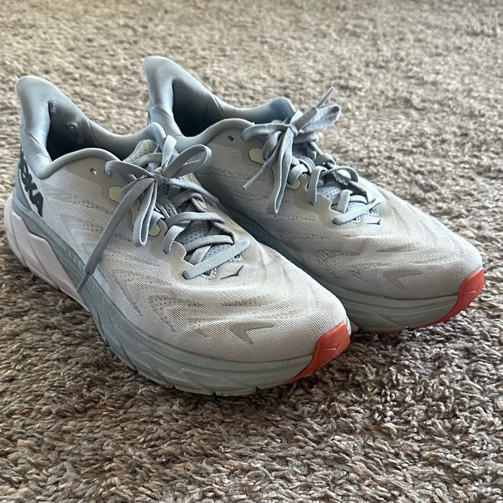 Hoka Women's Light Gray and Coral Athletic Shoes